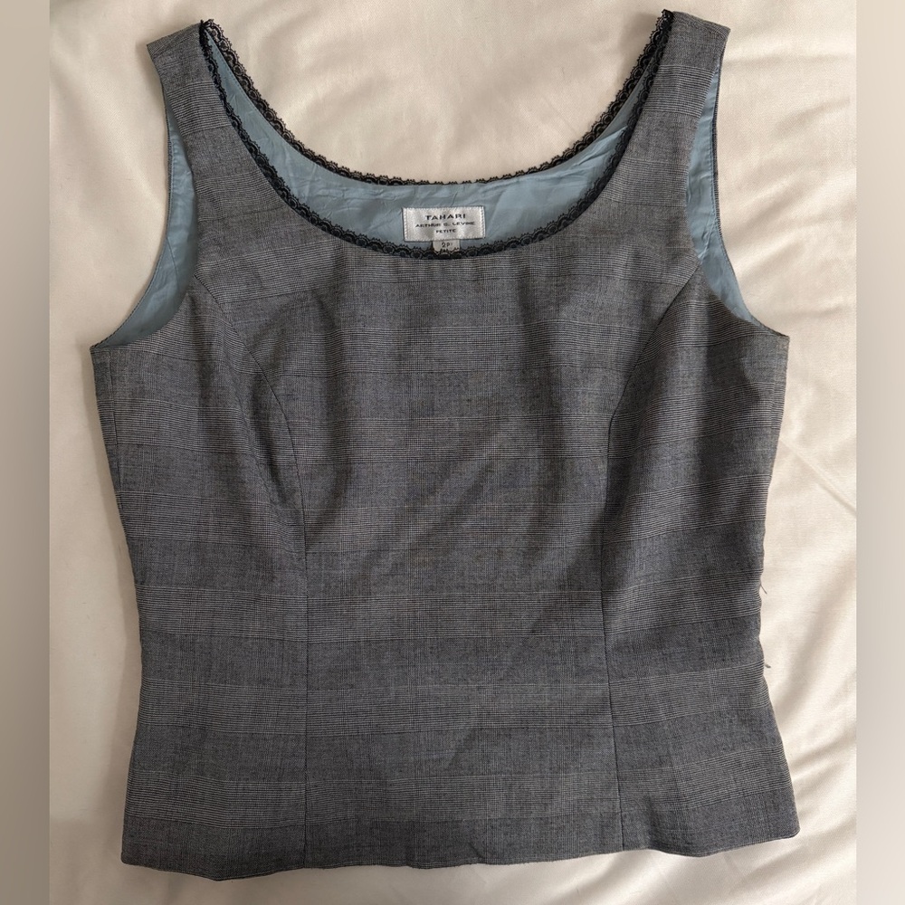 Gray Sleeveless Top with Black Trim